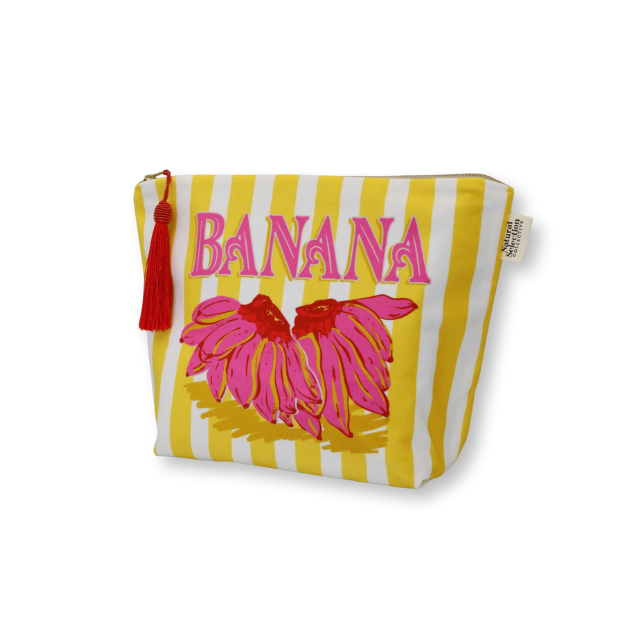 Banana Stripes Velvet Makeup Bag