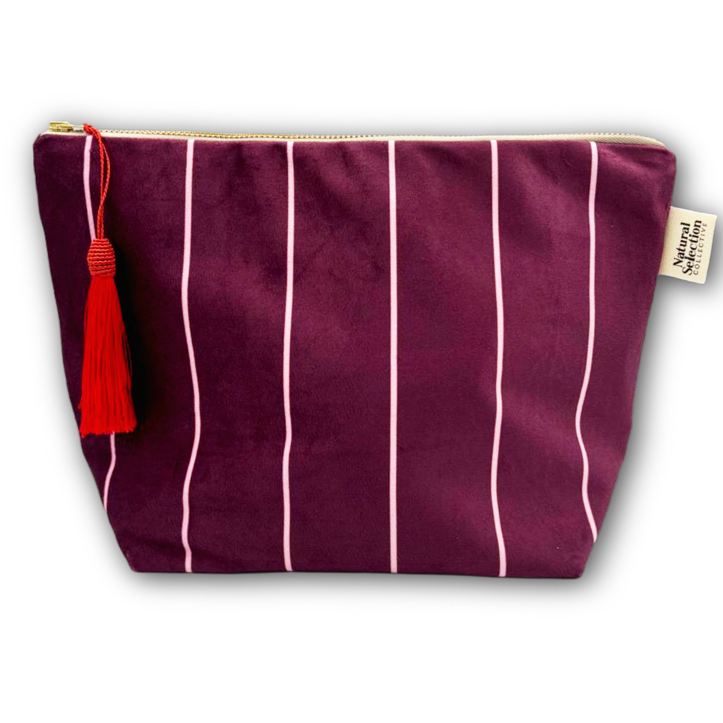 Pomegranate Stripe Velvet Makeup Bag