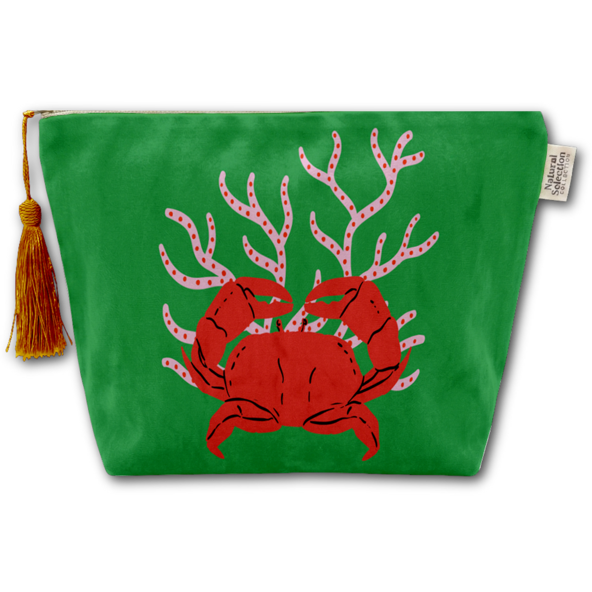 Coral Crab Velvet Makeup Bag