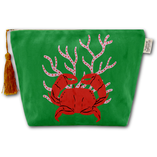 Coral Crab Velvet Makeup Bag
