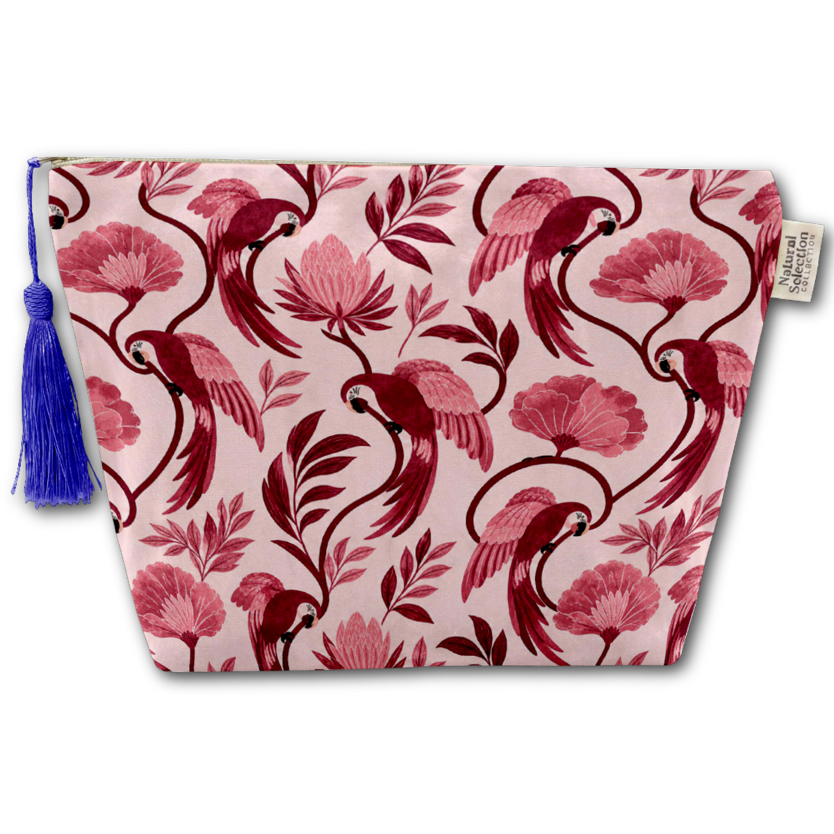Parrot Blooms Velvet Makeup Bag