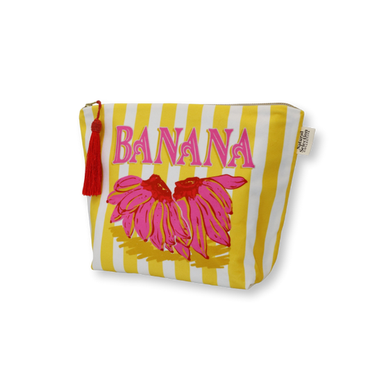 Banana Stripes Velvet Makeup Bag