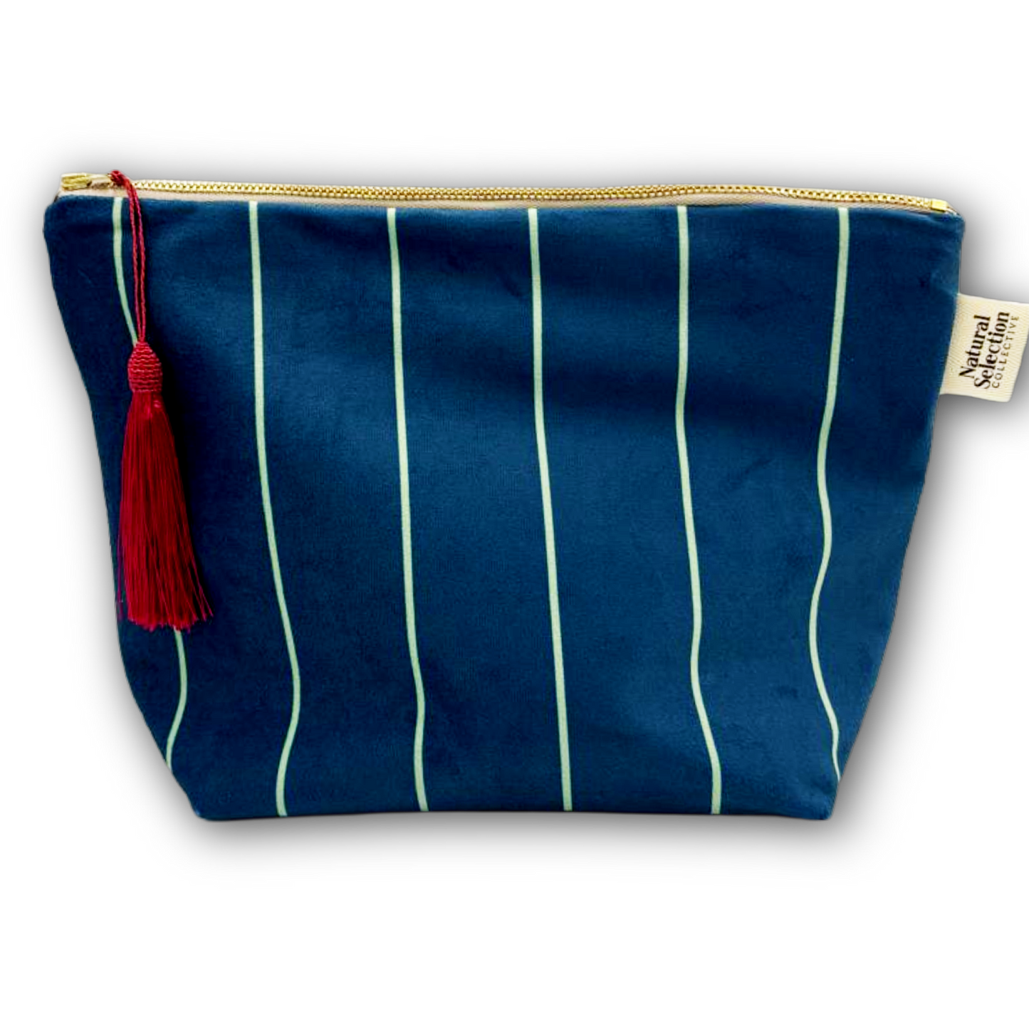 Emerald Stripe Velvet Makeup Bag