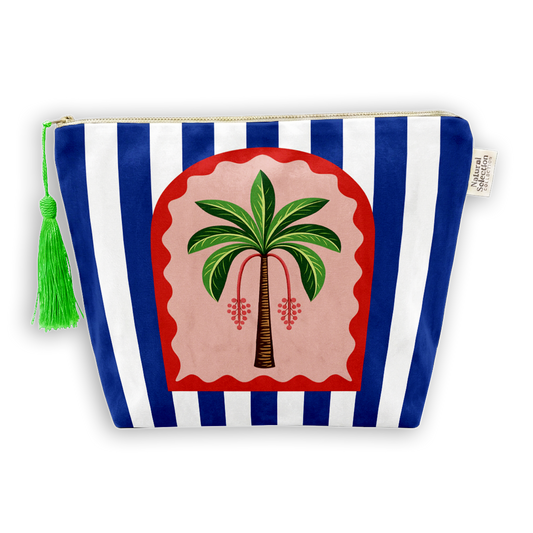 Mirage Palm Blue Velvet Makeup Bag
