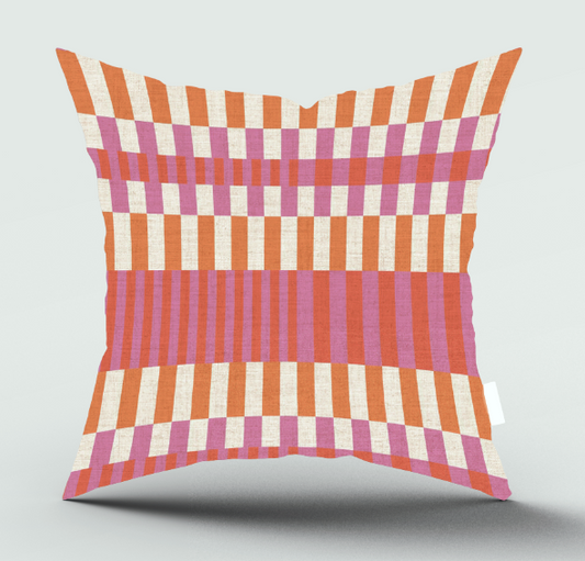 Motel Lounger Scatter Cover featuring pink, red and cream geometric stripes