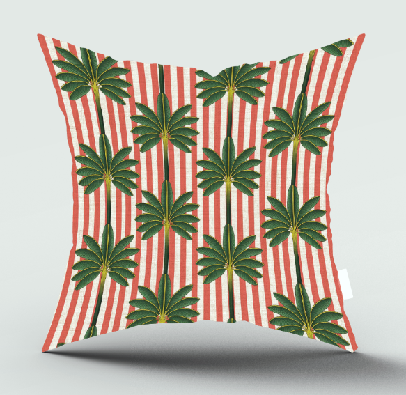 Palm Vista Red Scatter Cover featuring palm trees on red and white stripes