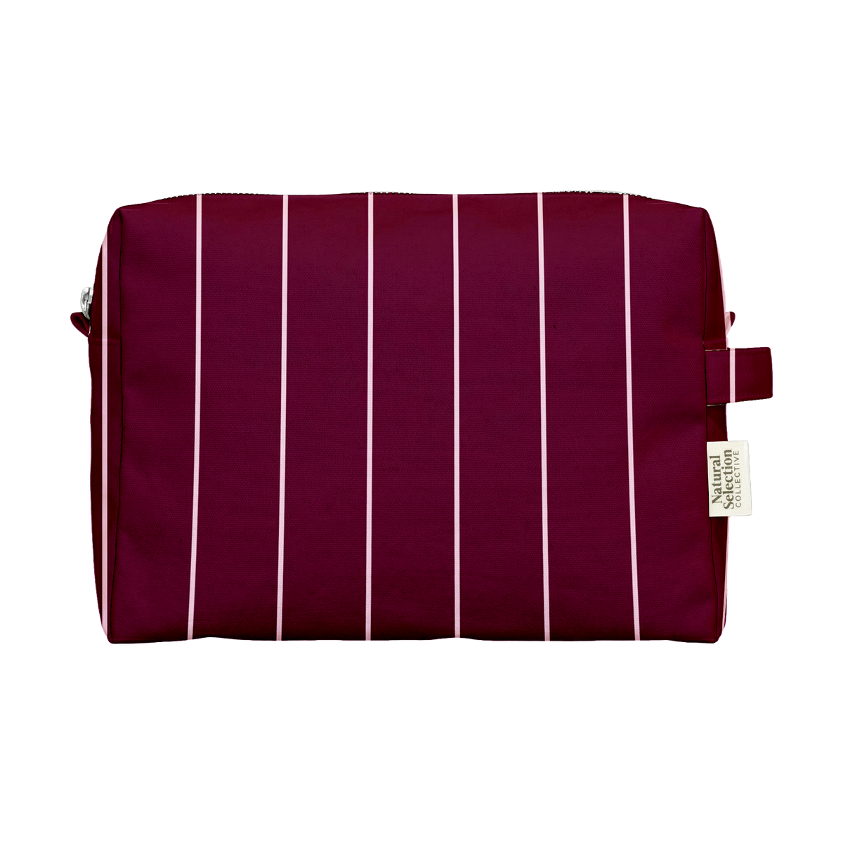 Pomegranate Stripe Toiletry Bag featuring fine cream pinstripes on deep burgundy
