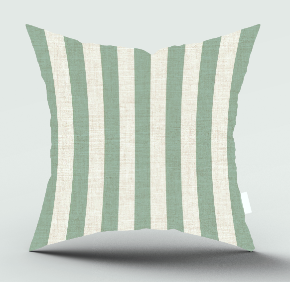 Splendida Stripes Sage Scatter Cover featuring sage green and white stripes